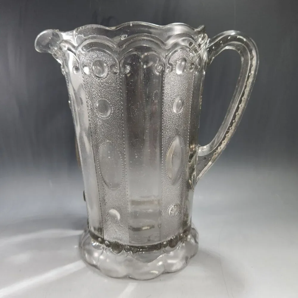 Antique US Glass EAPG Pitcher Kansas Pattern Jewel & Dewdrop 1901 Vase As FOUND